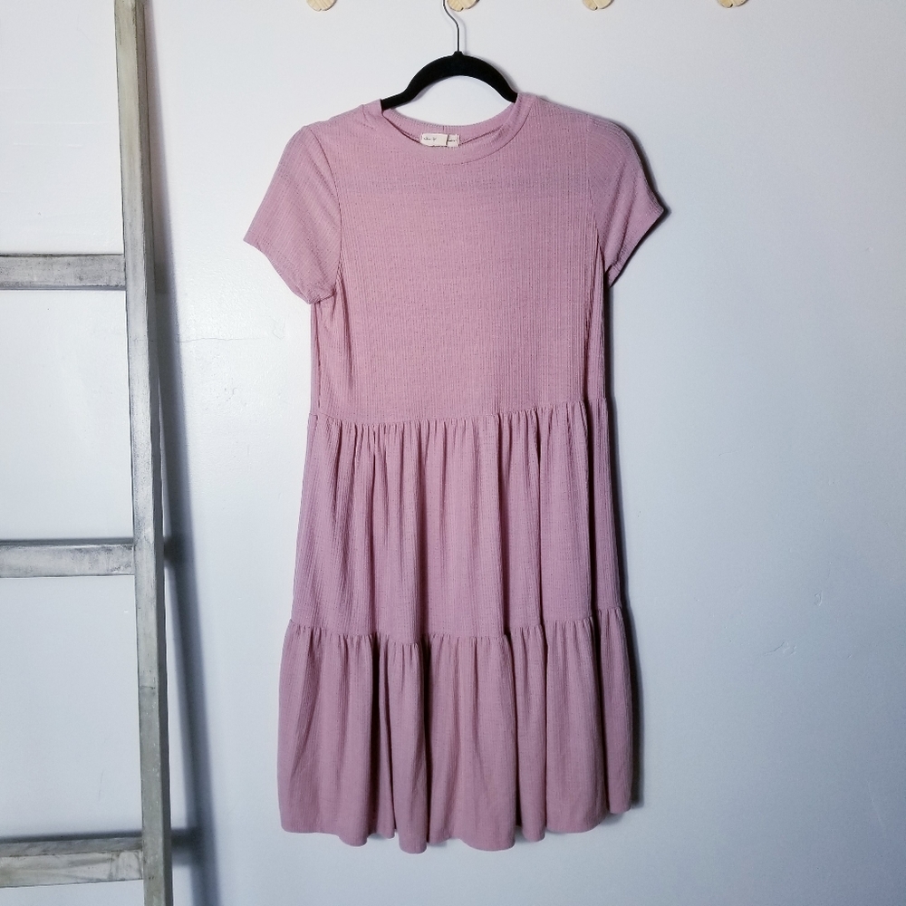 SEE YOU MONDAY PINK TIERED STRETCHY DRESS SIZE LARGE